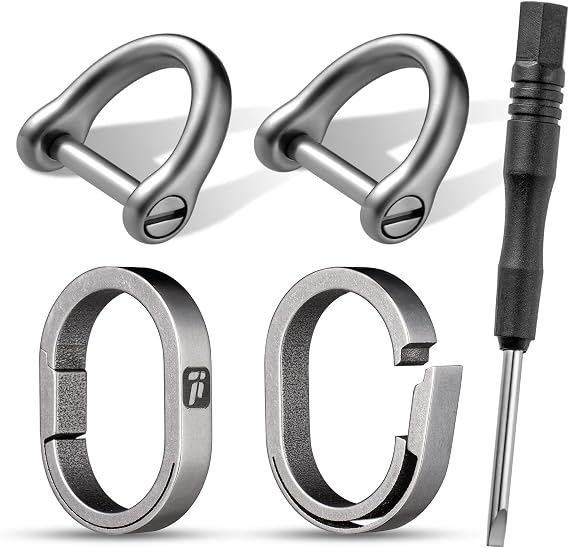 FEGVE D Ring Keychain with Screw Shackle, D Shape Key Ring for Car Keys