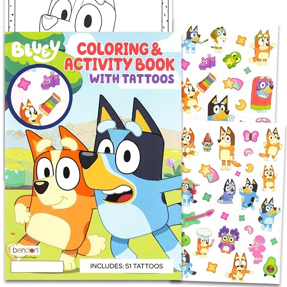 50+ Bluey Temporary Tattoos for Kids Coloring Book Party Favors Bundle
