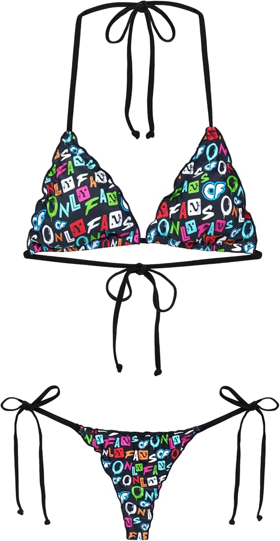 OnlyFans Women's Triangle Bikini Set Halter Swimsuit with Adjustable Tie Straps, Two-Piece Bathing Suit
