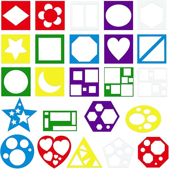 Chinco 24 Pieces Shape Geometric Tracing Stencils Set for Kids Children Simple Painting Shape Templates Geometric Drawing Stencils Templates for Toddlers Preschooler Drawing DIY Craft