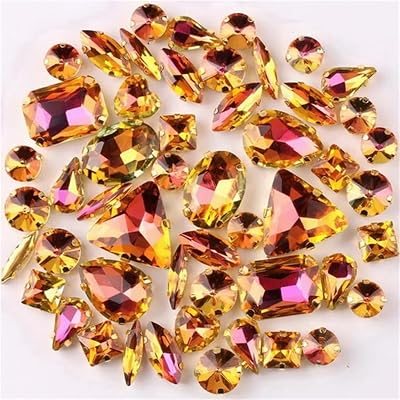 Rhinestones, 50PcsBag Gold Claw Sew On Rhinestone Shapes Mix Rainbow Jelly Candy AB Glass CrystalA10 Yellow Rainbow