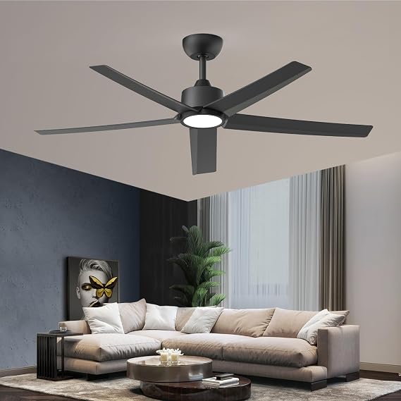 ocioc 52 inch Ceiling Fans with Lights and Remote,Black,Powerful Airflow | Quiet Operation,Reversible DC Motor for Year-round Comfort,Adjustable Color Temperature,6 Speeds,for Bedroom,Living Room