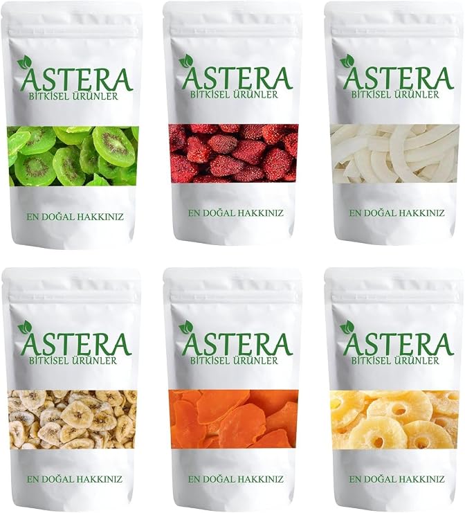 ASTERA 100 gr * 6 Farklı Meyve Kurusu ( Çilek, Mango, Ananas, Muz, Kivi, Hindistan Cevizi )