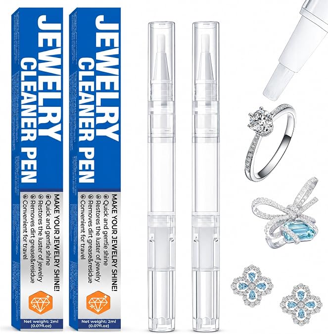 Jewelry Cleaner Pen 2Pack, Quick Sparkle Diamond Ring Cleaner Pen Stick, Polish and Remove Tarnish to Restore Brilliance, Portable Diamond Cleaner for Diamonds,Various Gemstones,Jewelry