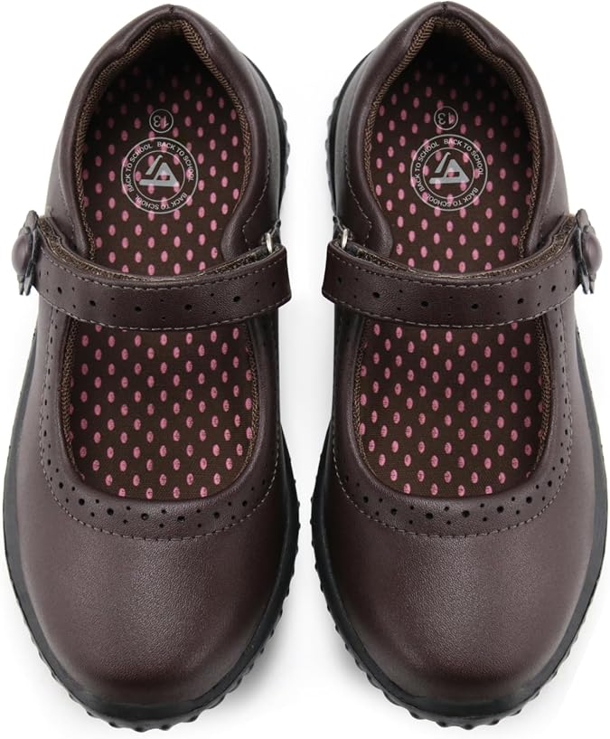 JABASIC Girl's Mary Jane School Uniform Shoes | Lightweight, Non-marking Sole, Hook & Loop Strap, Soft Insole, All Day Comfort, Daily School Wear, Roomy Toe, Little/Big Girl