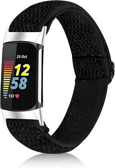 Elastic Nylon Band for Fitbit Charge 6/5, Soft Adjustable Sport