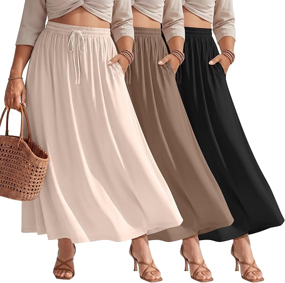 3 Pack Plus Size Maxi Skirts with Pockets