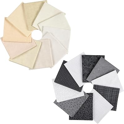 Craftido 100% Cotton Quilting Fabric Bundles 10pcs Fat Quarters 18x21- Not Quite White & Monochrome