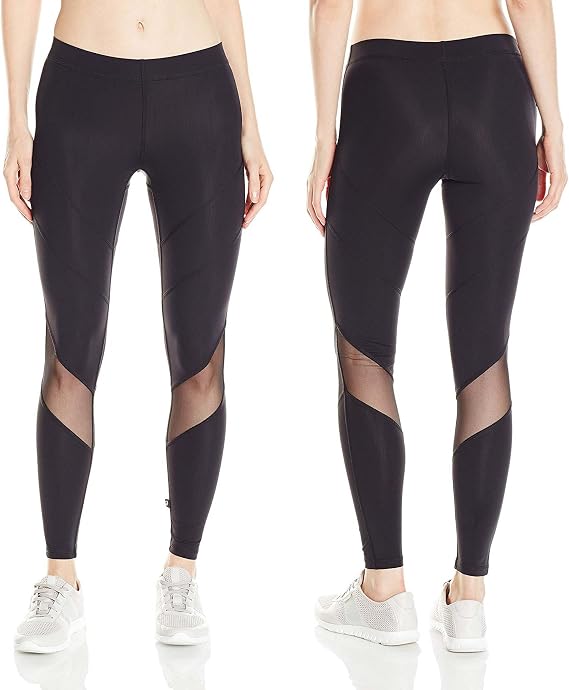 Terez Women Activewear Bias Mesh Panel Performance Leggings, Black, X-Small
