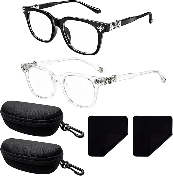 Blue Light Blocking Eyewear Set, Fashion Glasses with Clear Lenses, Six-Piece Eyewear Collection with Protective Case and Cloth, Professional Accessories for Urban Lifestyle