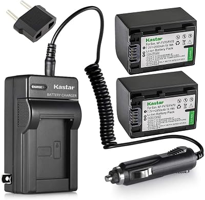 Kastar NPFH70 Battery 2-Pack  Charger for Sony NP-FH100, FH60, FH70, NP-FH90, TRV and Sony DCR-DVD405 407E 408 410E 450 602E 650E DCR-HC96 DCR-SR85 HDR-HC9 HDR-UX20 HDR-SR12 DCR-SR65E XR500E etc.
