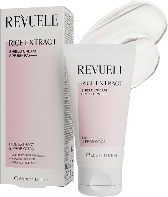 REVUELE Rice Extract Face Cream SPF 50+ PA++++ Daily UVA/UVB Sun Protection, Hydrates, Soothes and Supports Skin Balance, Bright, Radiant Skin, 50ml