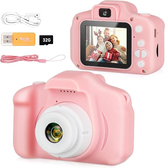 Kids Camera for Girls, Christmas Birthday Gifts for Boys/Girls, HD Digital Video Camera for 3 4 5 6 7 8 9 Year Old Kids with 32GB SD Card