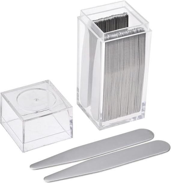 Jovivi 36pc Stainless Steel Collar Stays in Clear Plastic Box For Mens Dress Shirt, Order the Sizes You Need