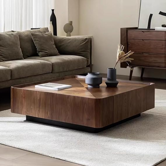 Square Coffee Table with Storage,Modern Wooden Coffee Table with 2 Drawers for Living Room
