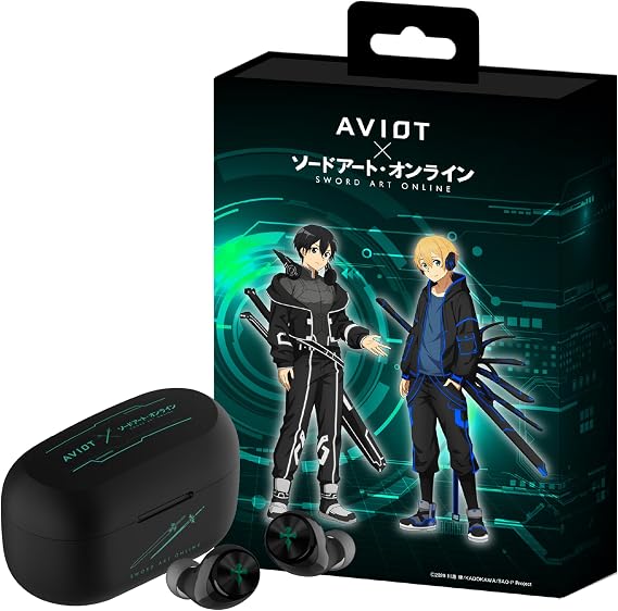 AVIOT Sword Art Online Anime Wireless Earbuds TE-D01v-SOB (Hero Model), Officially Licensed (Exclusive Edition), Special Package, Design, Japanese Special Voice, Noise Canceling Earbuds