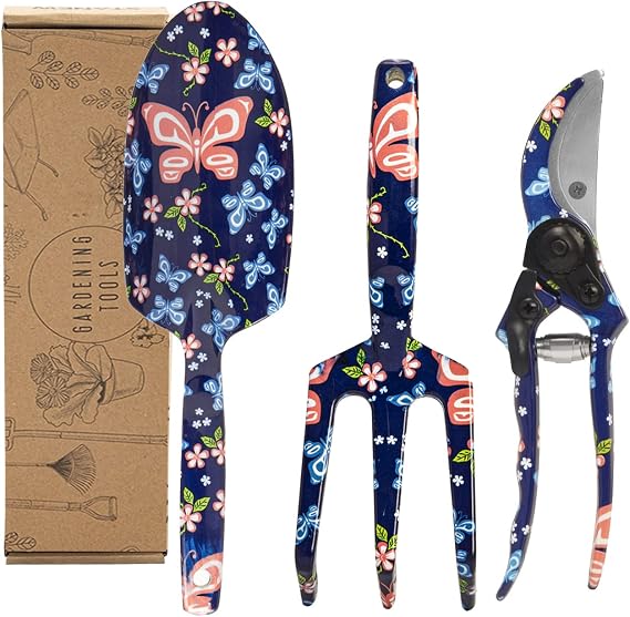 DEWINNER Garden Tool Set, 3 Pcs Gardening Hand Tool Gift Kit with Claw, Trower and Gardening Shears, Gift Set for Planting
