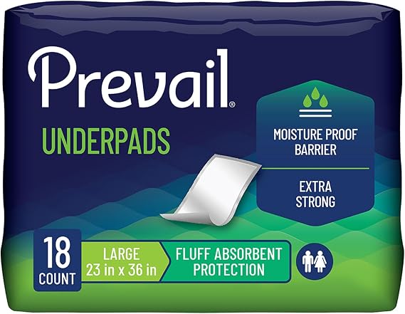 Prevail Incontinence Underpads - Unisex Disposable Underpads for Men & Women - Fluff Absorbent, 23" X 36", 72 Count (4 Packs of 18) | Disposable, Incontinence, Fluff Absorbent