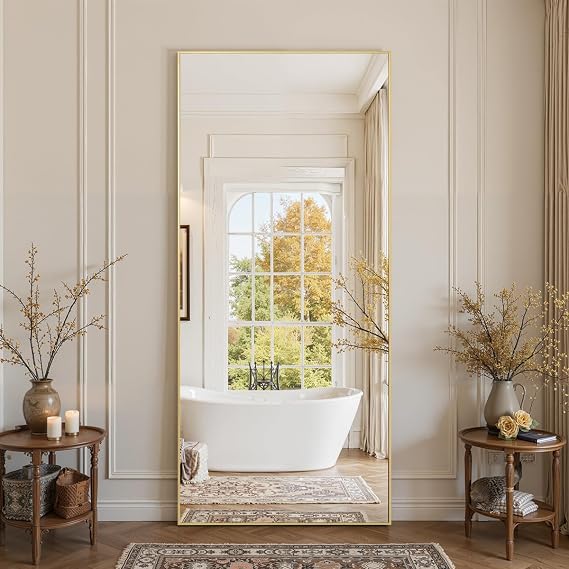 Anpark Gold Rectangle Oversized Mirror Full Length with Stand 26" x 71" Large Full Body Dressing Standing Floor Mirror for Bedroom Wall Mounted Mirror for Living Room Home Decor