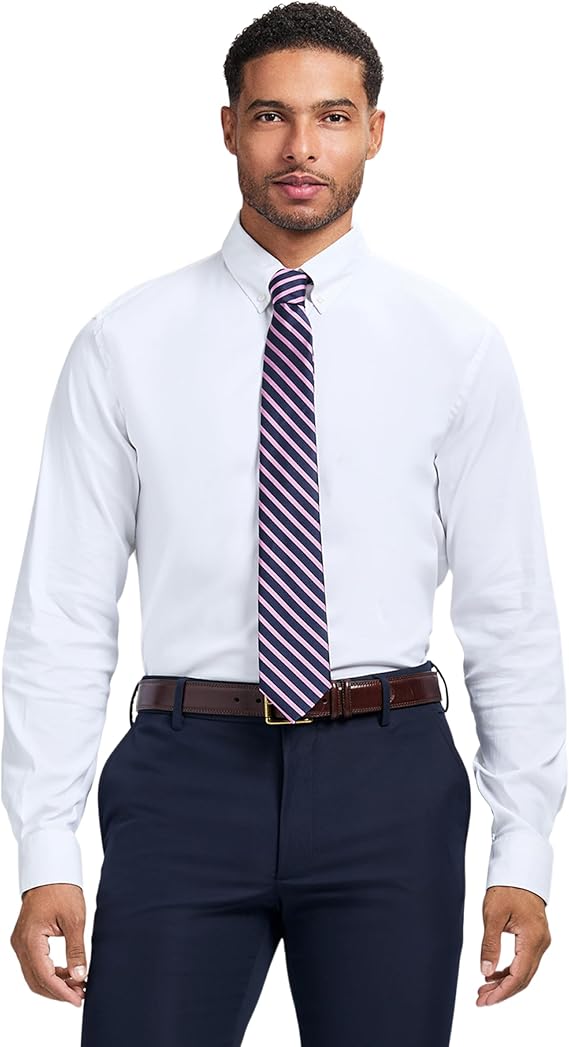 Izod Men's Slim Fit Moisture Wicking Wrinkle Resistant Stretch Button Down Collar Dress Shirt, White, 17-17.5 34-35