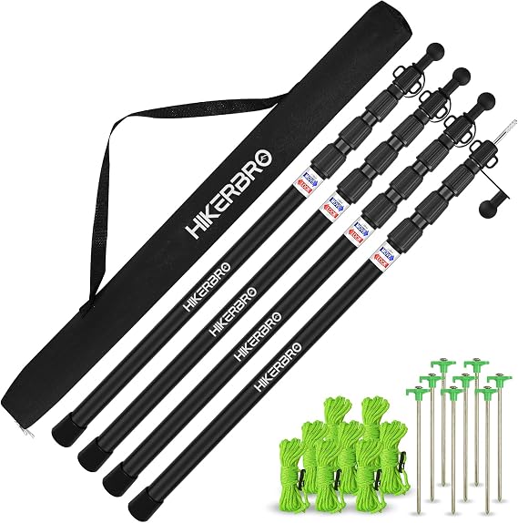 4 Pack Adjustable Tarp Poles Telescoping Aluminum Camping Tent Tarp 7.7ft