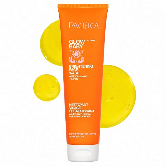 Pacifica Glow Baby Brightening Facial Cleanser 5oz Vitamin C & Glycolic Acid (AHA) Face Wash for Radiance Daily Cleanser for Anti-Aging Exfoliating for Smooth, Even Glowing Skin Vegan Clean Beauty