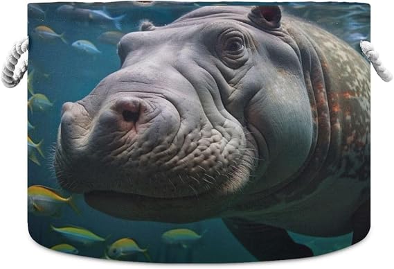 Cotton Rope Basket Hippo Baby Laundry Basket for Living Room, Laundry, Nursery, Pillows, Home Decor