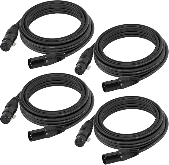 25ft DMX Cable, 4 Pack 7.62m DMX Light Cables DMX Wires, 3-Pin XLR Male to Female Stage Signal Cable with Metal Connectors for DMX512 Stage & DJ Lighting fixtures