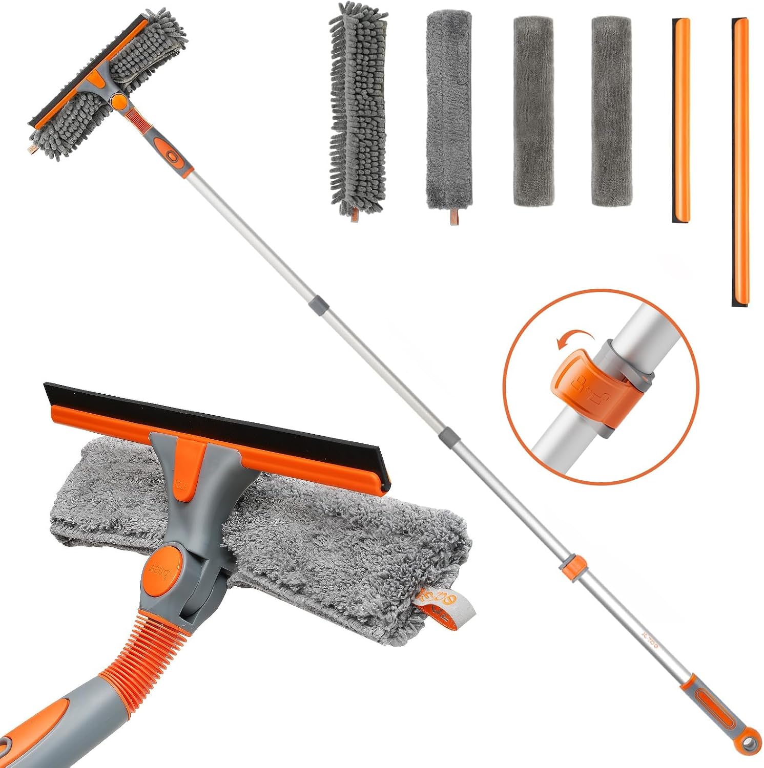 Eazer 2-in-1 Window Cleaner Tool, 64 Window Squeegee for Home, Window Cleaning Squeegee Kit with Telescopic Pole, Window Washing Kit with Rotatable Bendable HeadThreaded  Telescopic
