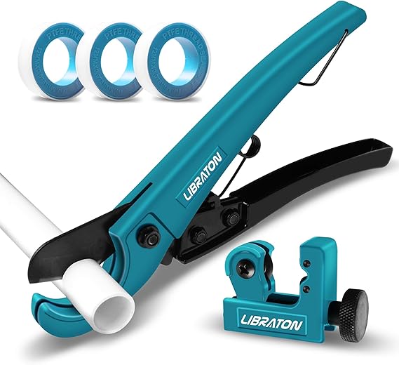 LIBRATON Pex Cutter 1-1/4", Pex Pipe Cutter, PEX Tube Cutter 1/8" to 7/8" | PEX Pipe Cutting Tools for PEX, PVC (Thin), PPR Plastic, Extra PTFE Seal Tapes 400"