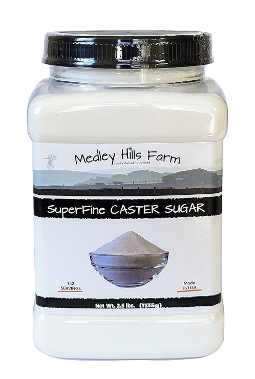 Superfine Caster Sugar By Medley Hills Farm in Reusable Container 2.5 lbs. - superfine sugar for baking of homemade treats, icing sugar, cakes - Product of USA