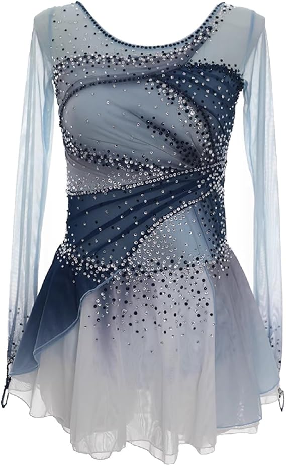 Figure Skating Dress for Women, ladies Long Sleeve Ice Skating Costumes Customizable Roller Skating Outfits