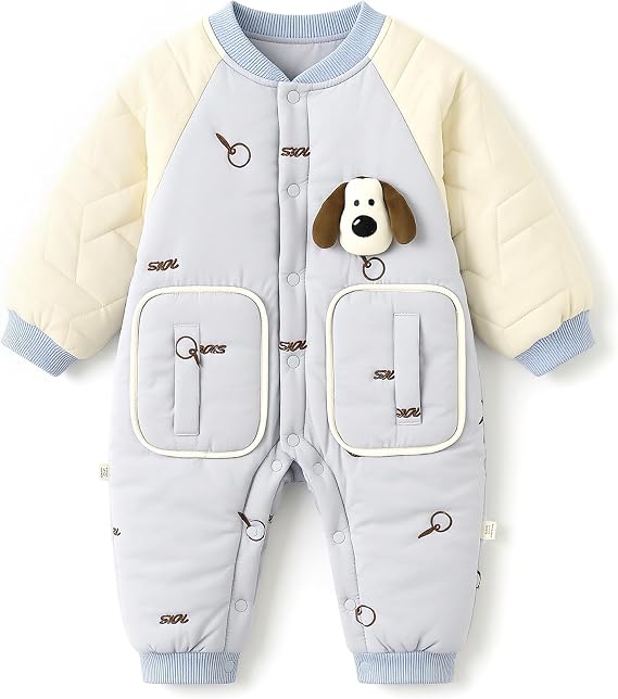 JiAmy Baby Snowsuit Infant Printed Winter Onesie Baby Button Thin Fall Winter Outfits Romper Blue Dog 3-6 Months