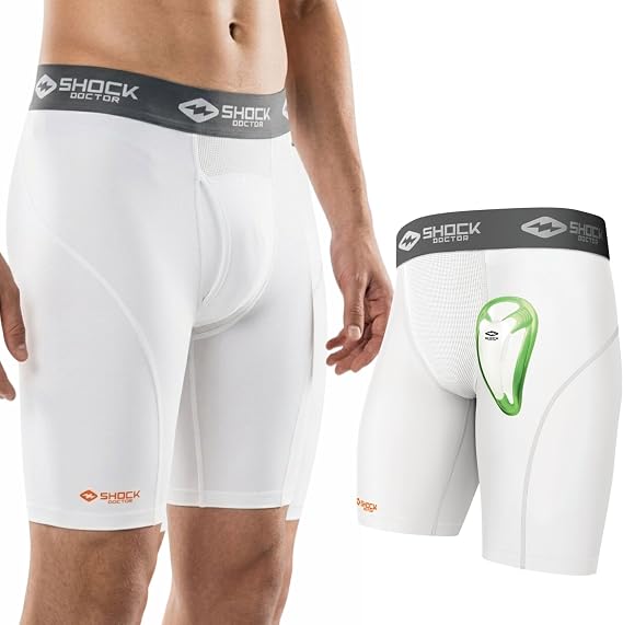 Shock Doctor Compression Shorts with Protective Bio-Flex Cup, Moisture Wicking Vented Protection - Youth