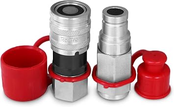 3/8" Body with 1/2" SAE O-Ring BOSS Thread | Flat Face Hydraulic Quick Connect Coupler | Skid Steer Bobcat Attachment | ISO 16028 Heavy-Duty Coupling with Dust Caps | Model TL45