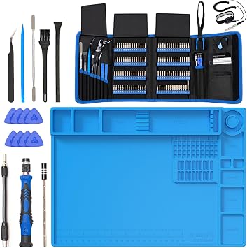 STREBITO Electronics Precision Screwdriver Sets 142-Piece with 120 Bits Magnetic Repair Tool Kit for Electronics Repair, Includes Anti Static Wrist Strap and Soldering Mat, Size 13.8" x 9.9"