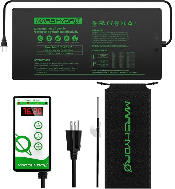 MARS HYDRO 10''x 20.75'' Seedling Heat Mat with Thermostat Combo Set,Heating Pad for for Germination, Indoor Gardening, Greenhouse