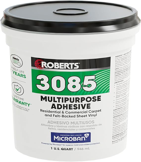 Roberts 3085-0 Multipurpose Carpet and Felt Back Vinyl Adhesive, 1 Quart, Beige