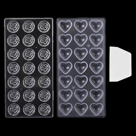 Chocolate Candy Mold PC Polycarbonate Chocolate Making Mould (Heart+Rose)