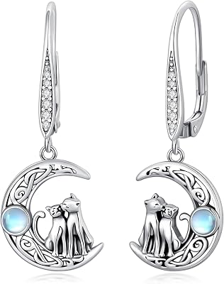 YAFEINI CatFoxtOctopusCeltic Moon Earrings 925 Sterling Silver Moonstone Earrings Jewelry for Women Birthday Gifts