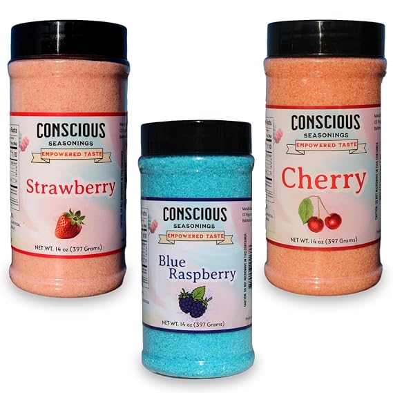 Berry Flavors - Strawberry, Blue Raspberry, and Cherry Flavored Flossugar | 3-Pack Bundle of Cotton Candy Mixes | 14 oz Ready-to-Use Containers for Parties, Carnivals, and Other Events