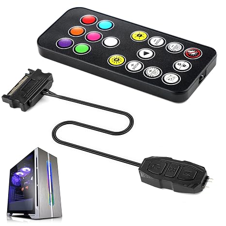 5V 3Pin ARGB Controller Built in Light Mode, SATA 15-Pin to ARGB 3-Pin Power Supply LED Male Connector Splitter Cable with LED Male Connector Splitter for Motherboards PC Fans Hub Control DIY