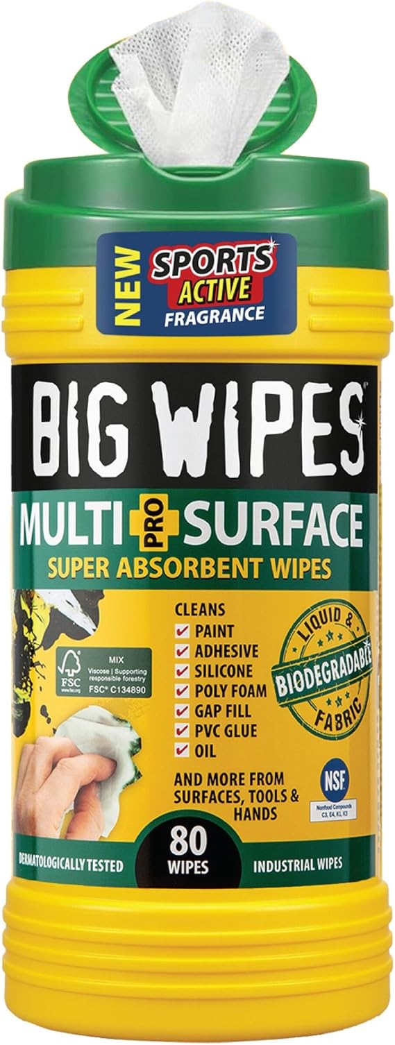 BIG WIPES Heavy Duty Multi Surface Canister, Super Absorbent Cleaning Cloths for Hands, Surfaces, and Tools - 80 Count Canister (1 Pack)