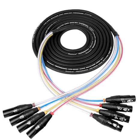 Toronce 4 Channel Professional Multi-Media Snake Cable 4 Pairs Male to Female 3 Pin XLR Balanced Audio Extension Cable (6Feet)