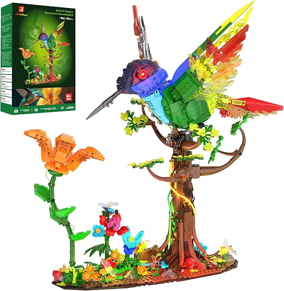 JMBricklayer Mechanical Hummingbird Bird Model Blocks Set with Lights 70011, Animal Flower Plant Collection Building Toys for Adults, Birds Animal Model Toys Home Decoration, Birthday and Christmas Gift for Adults Boys Girls 14 Years Old and Up1704 Pieces