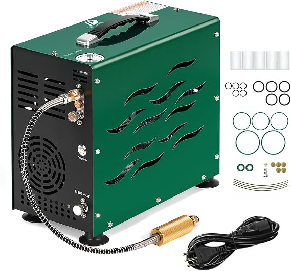 TUDIVING-PCP Air Compressor | 800W Dual-Cylinder Drive | Fast Inflation | Auto Stop | AC 110V | Built-in Fan | Small Compressor for PCP/Paintball/Air Rifle/Scuba Tank