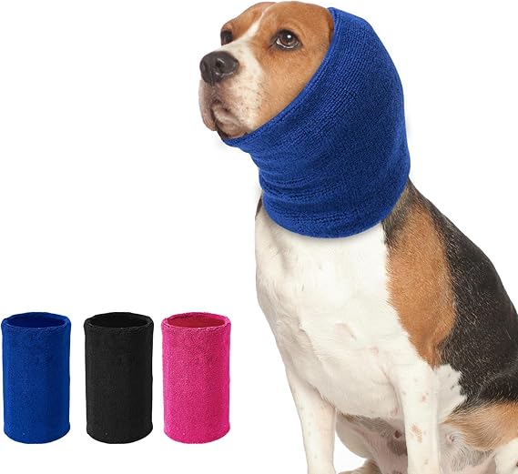 SLSON Dog Ear Protectors Double Layer Thickened Ear Wraps for Dogs Quiet Head Cover Sleeves Dog Hoodie for Anxiety Relief, Dogs Grooming and Force Drying, Warm Winter (Blue, Medium)