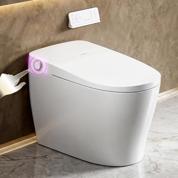 Smart Toilet with Bidet Built in - Bidet Toilet with Auto Flush, Heated Seat and UV-C Light, Night Light, Air Dryer, Tankless One Piece Toilet with 5-Layer Safety Protection