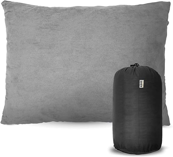 Haegs Camping Pillow, Travel Pillow, Lightweight Small Pillow with Silicone Fiber Filler, Medium Hardness, Breathable Case, Ideal Airplane Flight Pillow for Camping, Airplane and Car 30x45cm Grey