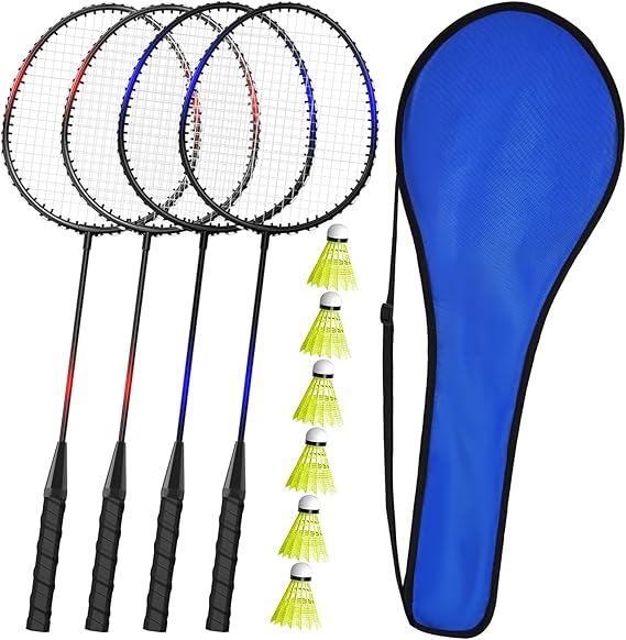 KH 2-4 Player Badminton Rackets Set for Adults Kids,Family Back Garden Sports Games,Racquets,Shuttlecocks & Carry Bag Included